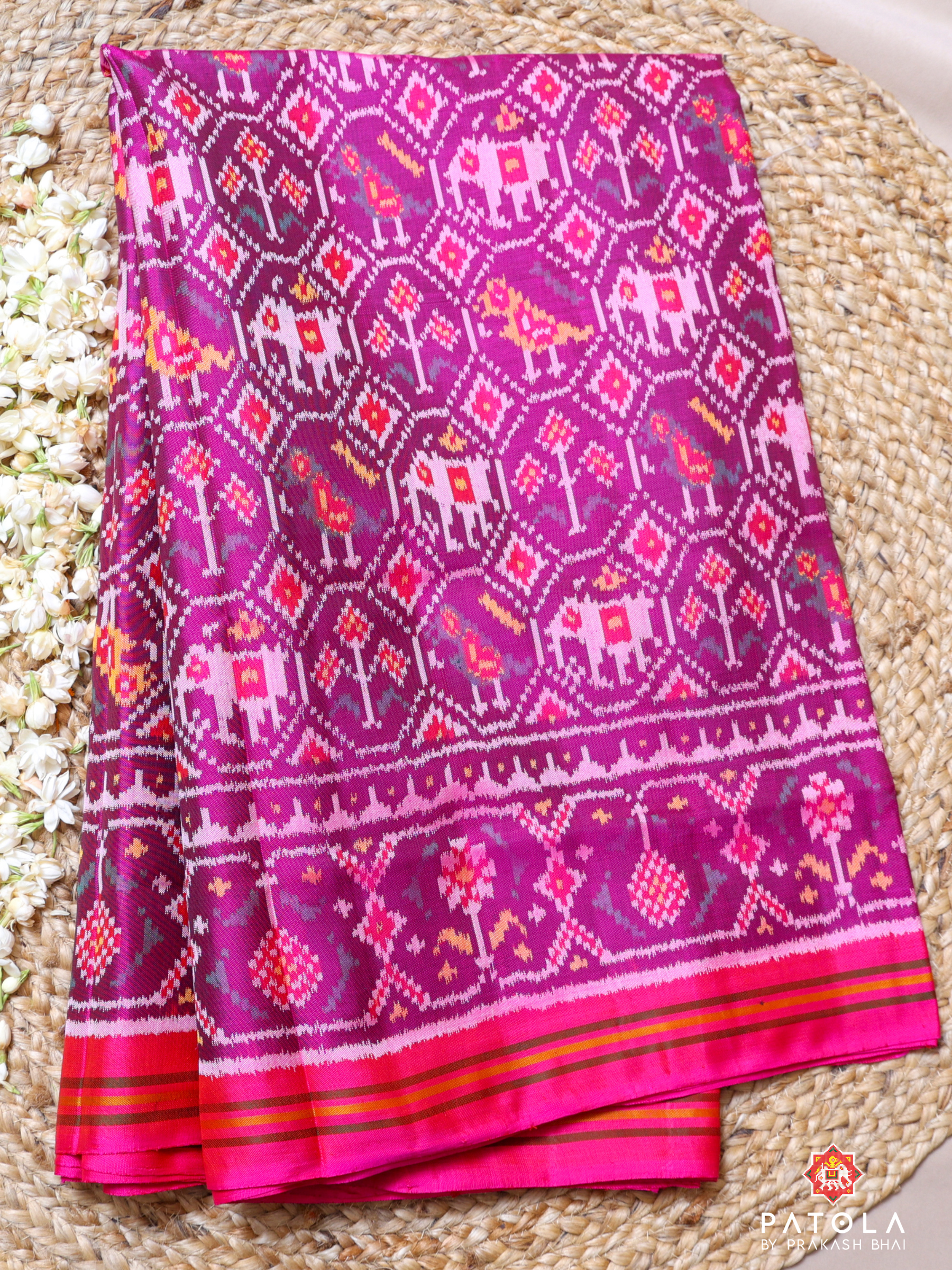 Hathi Popat Designer Semi Double Ikat Patola Saree
